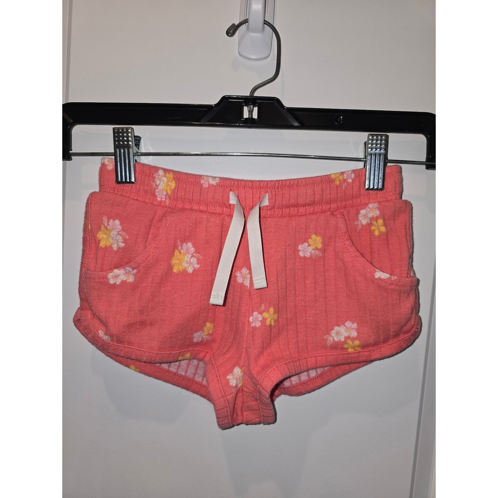 Cat & Jack Girls Floral Ribbed Knit Shorts Coral Pink XS 4/5 Tropical Dolphin